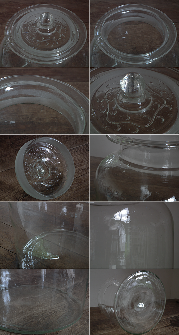 J02409 アンティーク 蓋付きの古い大きなガラス瓶 ガラスジャー