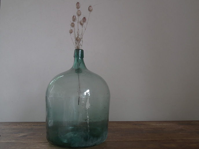 C レトロ 色ガラス 古い特大青瓶 Mansikka Antiques